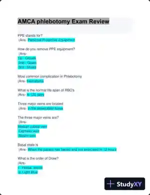 AMCA Phlebotomy Exam Review with Answers (101 Solved Questions)