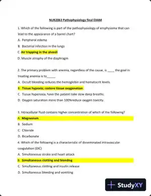 NUR2063 Pathophysiology Final Exam with Answers (100 Solved Questions)