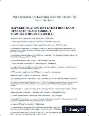 Map Certification Test Latest Real Exam with Answers (420 Solved Questions)