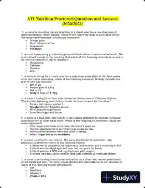 2020-2021 ATI Nutrition Proctored Exam with Answers (70 Solved Questions)