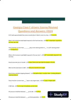 2024 Georgia Class F Drivers License/Revised Questions with Answers (49 Solved Questions)