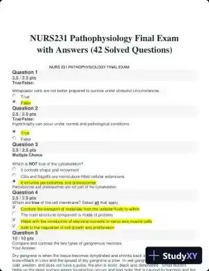 NURS231 Pathophysiology Final Exam with Answers (42 Solved Questions)