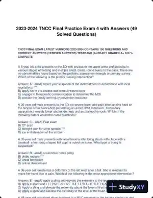 2023-2024 TNCC Final Practice Exam 4 with Answers (49 Solved Questions)