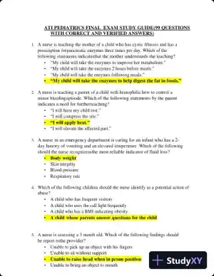 ATI Pediatrics Final Exam Study Guide with Answers (99 Solved Questions)