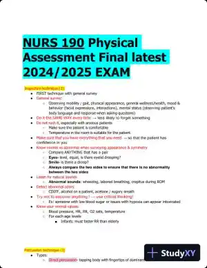 2024-2025 NURS190 Physical Assessment Final Exam (30 Solved Assessments)