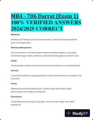 2024-2025 MBA -706 Darrat Exam 1 with Answers (63 Solved Questions)