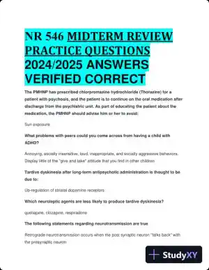 2024-2025 NR546 Midterm Review Practice Exam with Answers (108 Solved Questions)