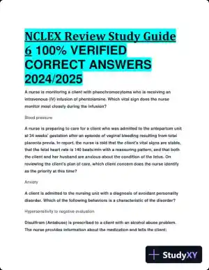 2024-2025 NCLEX Review Study Guide 6 with Answers (32 Solved Questions)