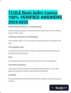 2024-2025 TCOLE Basic Jailer Course Practice Exam with Answers (259 Solved Questions)