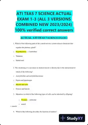 2023-2024 ATI TEAS 7 Science Versions 1-3 Actual Exam with Answers (44 Solved Questions)