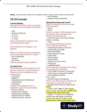 NR224 NR226 Final Exam Key Concepts with Answers (42 Solved Questions)