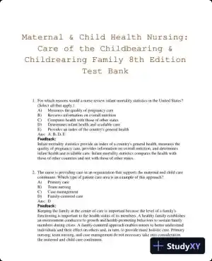 Maternal & Child Health Nursing: Care of the Childbearing & Childrearing Family 8th Edition Test Bank