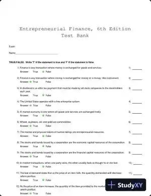 Entrepreneurial Finance, 6th Edition Test Bank