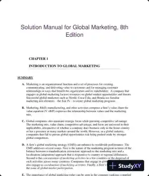 Solution Manual for Global Marketing, 8th Edition