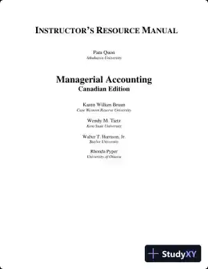 Class Notes for Managerial Accounting, Second Canadian Edition