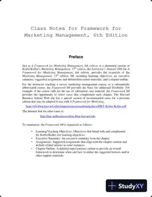 Class Notes for Framework for Marketing Management, 6th Edition