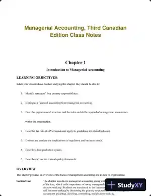 Managerial Accounting, Third Canadian Edition Class Notes