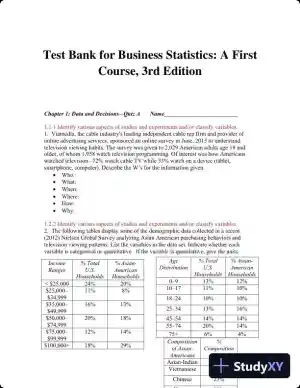 Test Bank for Business Statistics: A First Course, 3rd Edition