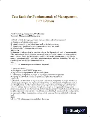 Test Bank for Fundamentals of Management , 10th Edition