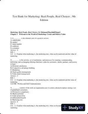 Test Bank for Marketing: Real People, Real Choices , 9th Edition