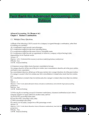 Test Bank for Advanced Accounting, 13th Edition
