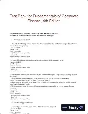 Test Bank for Fundamentals of Corporate Finance, 4th Edition