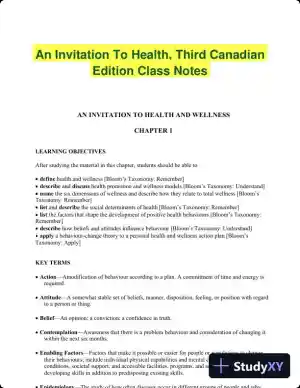 An Invitation To Health, Third Canadian Edition Lecture Notes