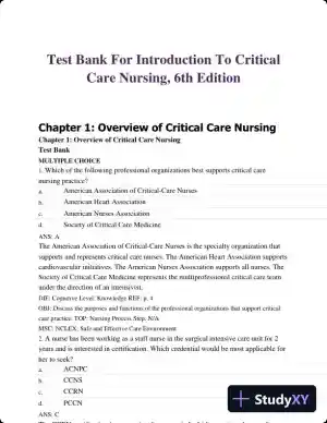 Test Bank For Introduction To Critical Care Nursing, 6th Edition