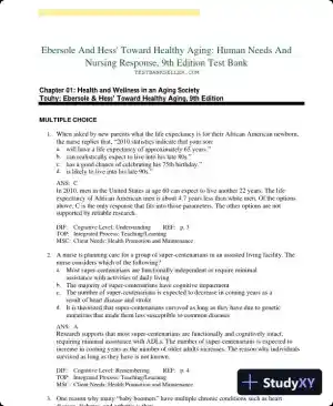 Ebersole And Hess' Toward Healthy Aging: Human Needs And Nursing Response, 9th Edition Test Bank
