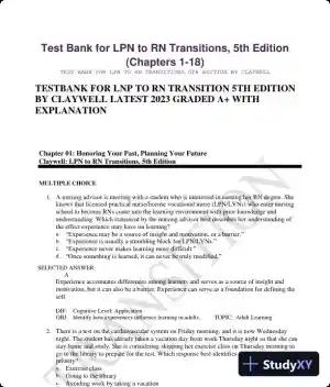 Test Bank for LPN to RN Transitions, 5th Edition (Chapters 1-18)