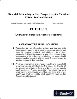 Financial Accounting: A User Perspective , 6th Canadian Edition Solution Manual