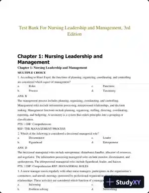 Test Bank For Nursing Leadership and Management, 3rd Edition
