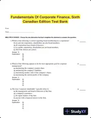 Fundamentals Of Corporate Finance, Sixth Canadian Edition Test Bank