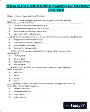 Test Bank for Current Medical Diagnosis and Treatment 2023 (Ie), 62nd Edition (Chapters 27)
