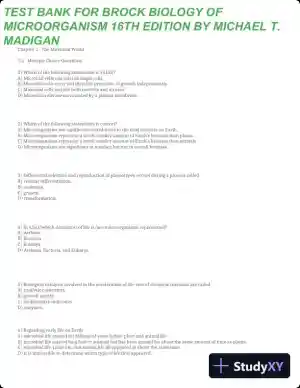 Test Bank for Brock Biology of Microorganisms, 16th Global Edition (Chapters 1-33)