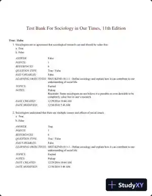 Test Bank For Sociology in Our Times, 11th Edition