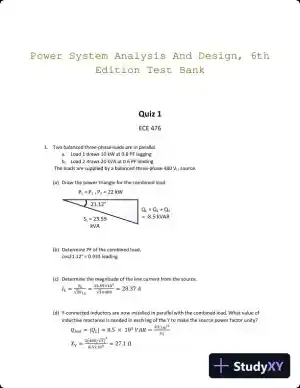 Power System Analysis And Design, 6th Edition Test Bank