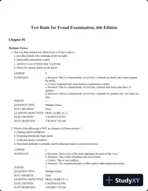 Test Bank for Fraud Examination, 6th Edition