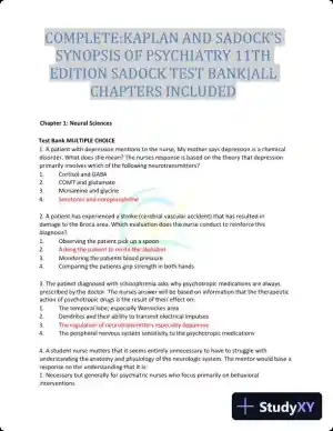 Test Bank for Kaplan and Sadock's Synopsis of Psychiatry: Behavioral Sciences/Clinical Psychiatry, 11th Edition (Chapters 1-37)
