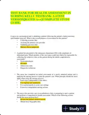 Test Bank for Health Assessment in Nursing, 7th North American Edition (Chapters 1-34)