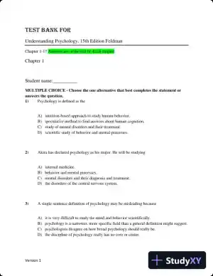 Test Bank for Understanding Psychology, 15th Edition (Chapters 1-5)