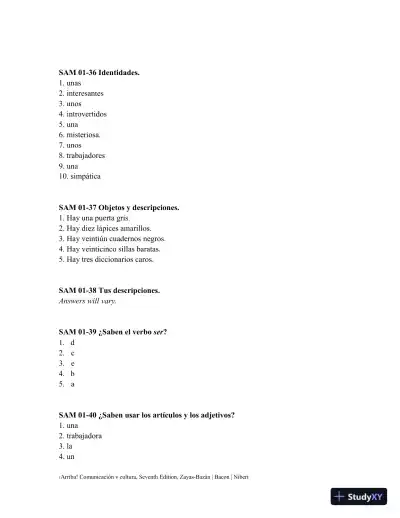 Solution Manual for 'Arriba!: comunicaci'n y cultura Brief, 7th Edition - Page 10 preview image