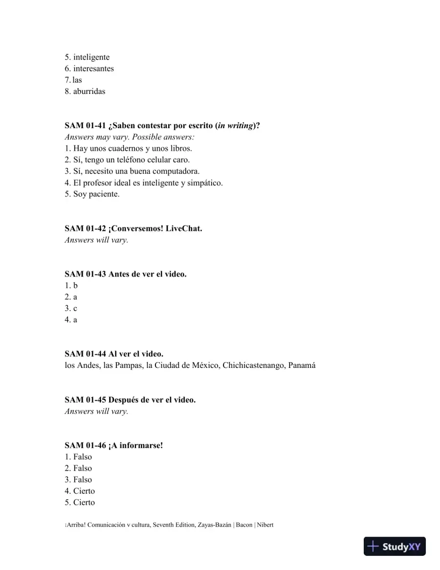 Solution Manual for 'Arriba!: comunicaci'n y cultura Brief, 7th Edition, page 11
