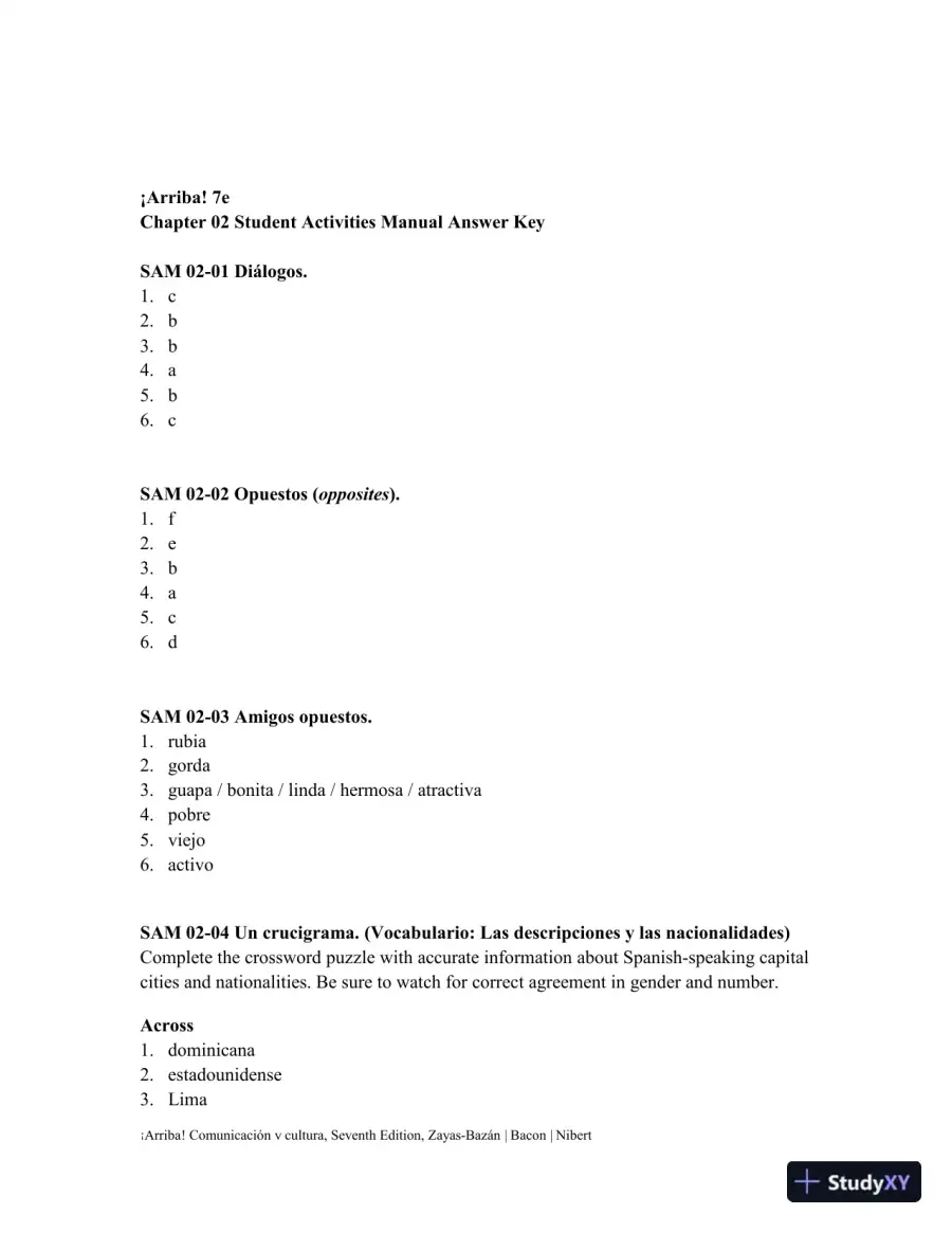 Solution Manual for 'Arriba!: comunicaci'n y cultura Brief, 7th Edition, page 13