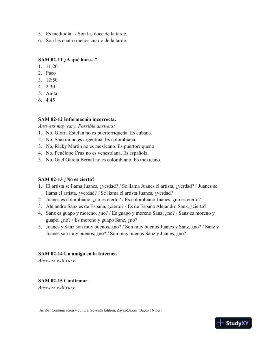 Solution Manual for 'Arriba!: comunicaci'n y cultura Brief, 7th Edition, page 16