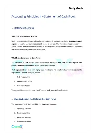 Accounting Principles II – Statement of Cash Flows - Page 1 preview image
