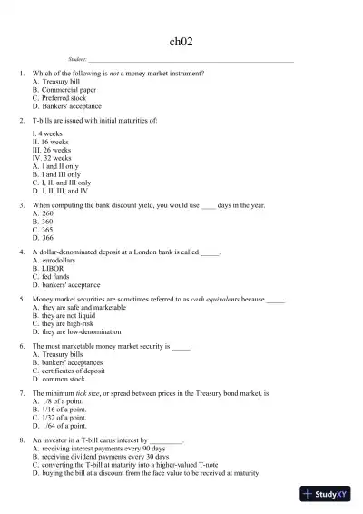 Test Bank For Essentials of Investments, 8th Edition - Page 16 preview image