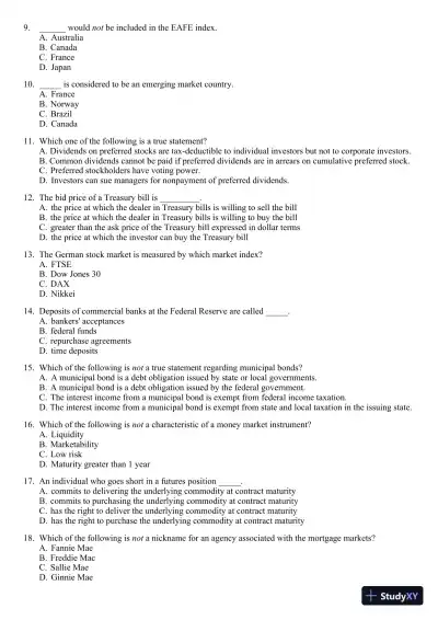 Test Bank For Essentials of Investments, 8th Edition - Page 17 preview image