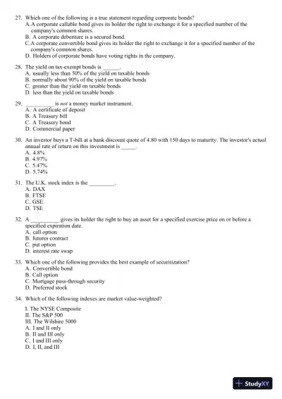 Test Bank For Essentials of Investments, 8th Edition - Page 19 preview image