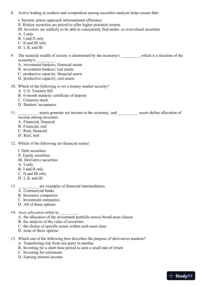 Test Bank For Essentials of Investments, 8th Edition - Page 3 preview image